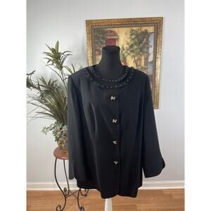 G.O.S.P.E.L Blazer Women 14W Black Embellished 4 Button Front Preppy Corporate
